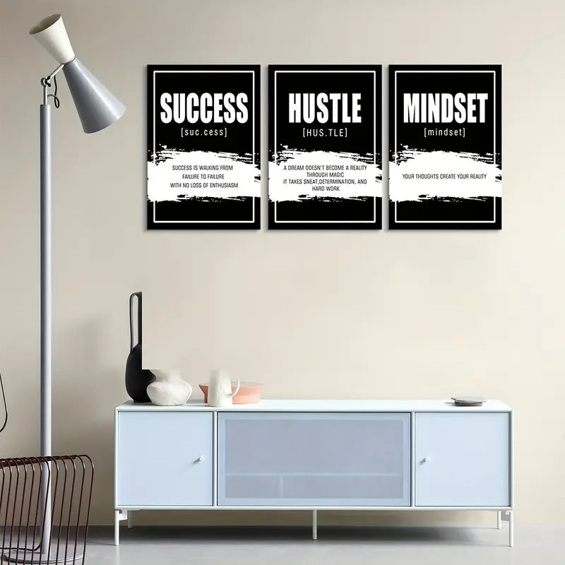 (BEST SELLER) 3pc Success & Hustle & Mindset (Framed)