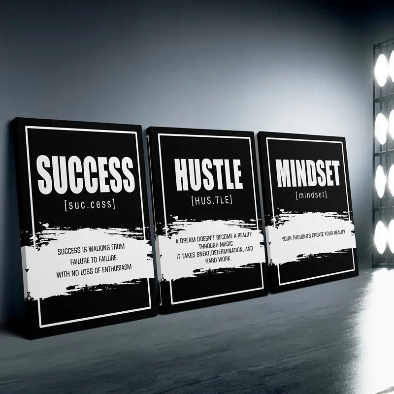 (BEST SELLER) 3pc Success & Hustle & Mindset (Framed)